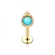 Golden Opal Tear Drop Top Steel Labret