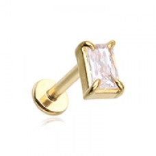 Golden CZ Emerald Cut Gem Top Steel Externally Threaded Labret
