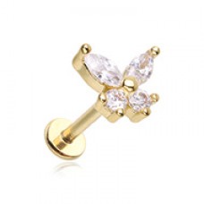 Golden CZ Butterfly Gem Top Steel Externally Threaded Labret