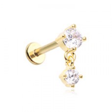 Golden CZ Prong Dainty Dangle Gem Top Steel Externally Threaded Labret