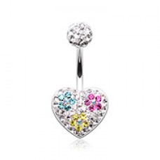 Blossom Crystal Heart Multi-Sprinkle Dot Belly Button Ring