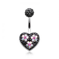 Dark Blossom Heart Crystal Multi-Sprinkle Dot Belly Button Ring