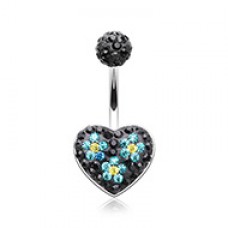Dark Blossom Heart Crystal Multi-Sprinkle Dot Belly Button Ring