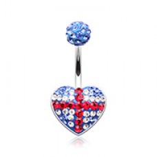 Union Jack Flag Heart Multi-Sprinkle Dot Belly Button Ring