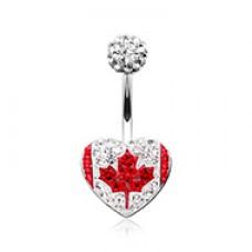 Canada Flag Heart Multi-Sprinkle Dot Belly Button Ring