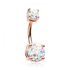 Rose Gold Sprinkle Dot Multi Gem Prong Set Belly Button Ring