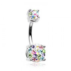 Multi Sprinkle Dot Gem Prong Sparkle Belly Button Ring