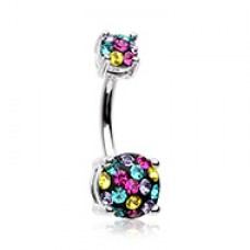 Multi Sprinkle Dot Gem Prong Sparkle Belly Button Ring