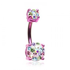 Color Multi Sprinkle Dot Gem Prong Sparkle Belly Button Ring