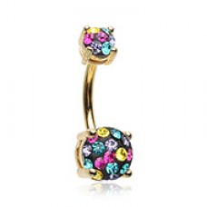 Golden Multi Sprinkle Dot Gem Prong Sparkle Belly Button Ring