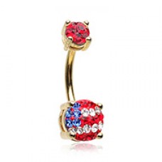 Golden American Flag Sprinkle Dot Gem Prong Sparkle Belly Button Ring
