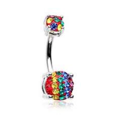 Rainbow Striped Sprinkle Dot Gem Prong Sparkle Belly Button Ring