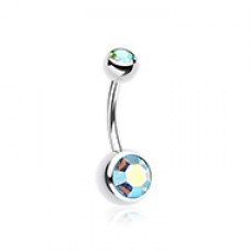 Double Gem Ball Steel Belly Button Ring