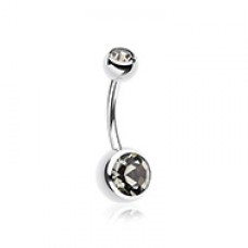 Double Gem Ball Steel Belly Button Ring