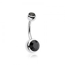 Double Gem Ball Steel Belly Button Ring