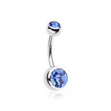 Double Gem Ball Steel Belly Button Ring