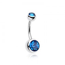 Double Gem Ball Steel Belly Button Ring