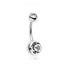 Double Gem Ball Steel Belly Button Ring
