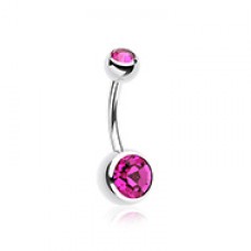 Double Gem Ball Steel Belly Button Ring