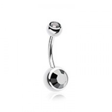 Double Gem Ball Steel Belly Button Ring