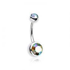 Double Gem Ball Steel Belly Button Ring
