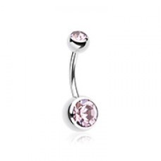 Double Gem Ball Steel Belly Button Ring