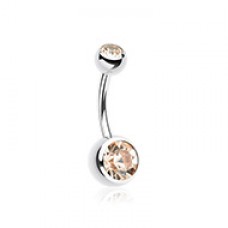 Double Gem Ball Steel Belly Button Ring