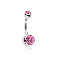 Double Gem Ball Steel Belly Button Ring