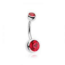 Double Gem Ball Steel Belly Button Ring