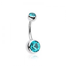 Double Gem Ball Steel Belly Button Ring