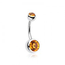 Double Gem Ball Steel Belly Button Ring