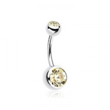 Double Gem Ball Steel Belly Button Ring