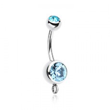 Steel 'Add-On Dangle' Gem Ball Belly Button Ring