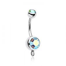Steel 'Add-On Dangle' Gem Ball Belly Button Ring