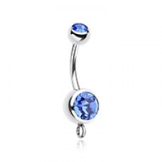 Steel 'Add-On Dangle' Gem Ball Belly Button Ring