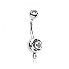 Steel 'Add-On Dangle' Gem Ball Belly Button Ring