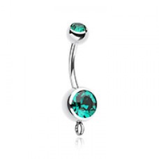 Steel 'Add-On Dangle' Gem Ball Belly Button Ring