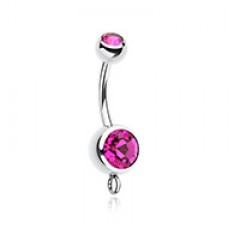 Steel 'Add-On Dangle' Gem Ball Belly Button Ring