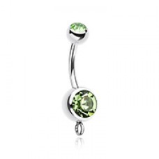 Steel 'Add-On Dangle' Gem Ball Belly Button Ring