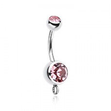 Steel 'Add-On Dangle' Gem Ball Belly Button Ring