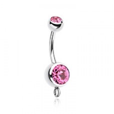 Steel 'Add-On Dangle' Gem Ball Belly Button Ring