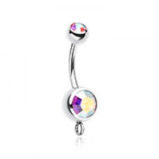 Steel 'Add-On Dangle' Gem Ball Belly Button Ring