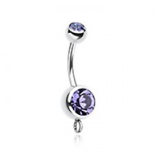 Steel 'Add-On Dangle' Gem Ball Belly Button Ring