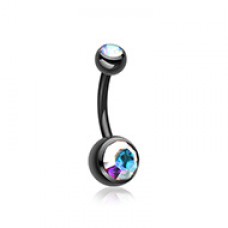 Colorline Double Gem Ball Steel Belly Button Ring