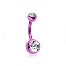 Colorline Double Gem Ball Steel Belly Button Ring