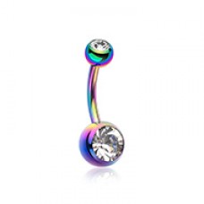 Colorline Double Gem Ball Steel Belly Button Ring