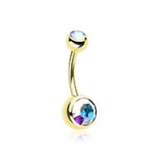 Gold PVD Double Gem Ball Steel Belly Button Ring
