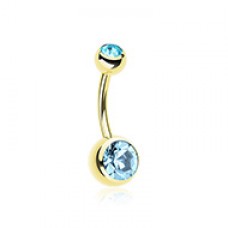 Gold PVD Double Gem Ball Steel Belly Button Ring