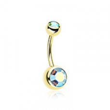 Gold PVD Double Gem Ball Steel Belly Button Ring