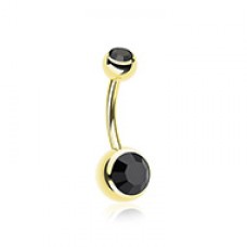 Gold PVD Double Gem Ball Steel Belly Button Ring